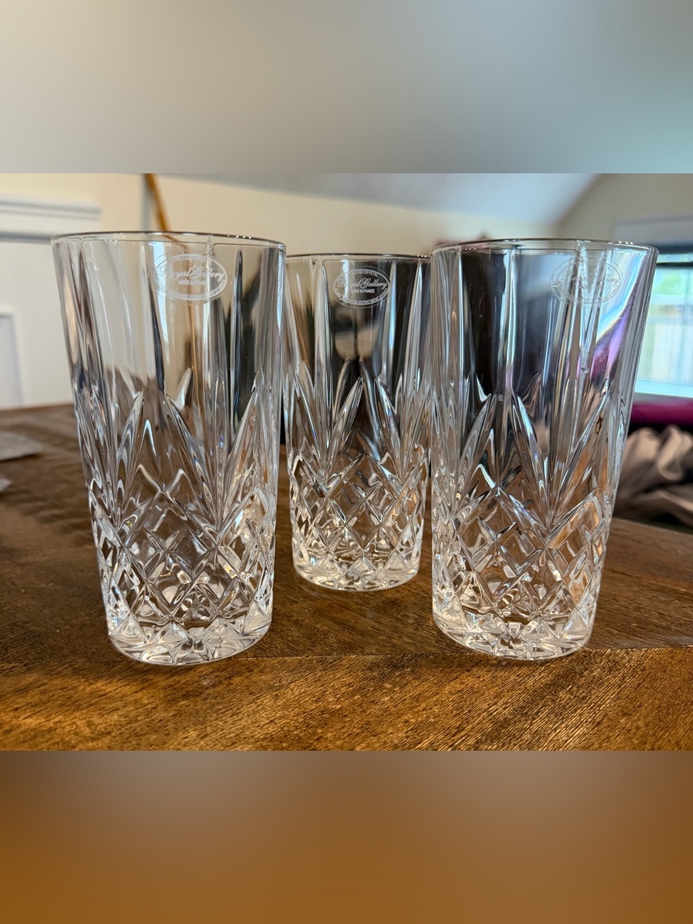 NWT Set of 3 Royal Gallery Clear Lead Crystal Geometric Highball Glasses 16 oz
